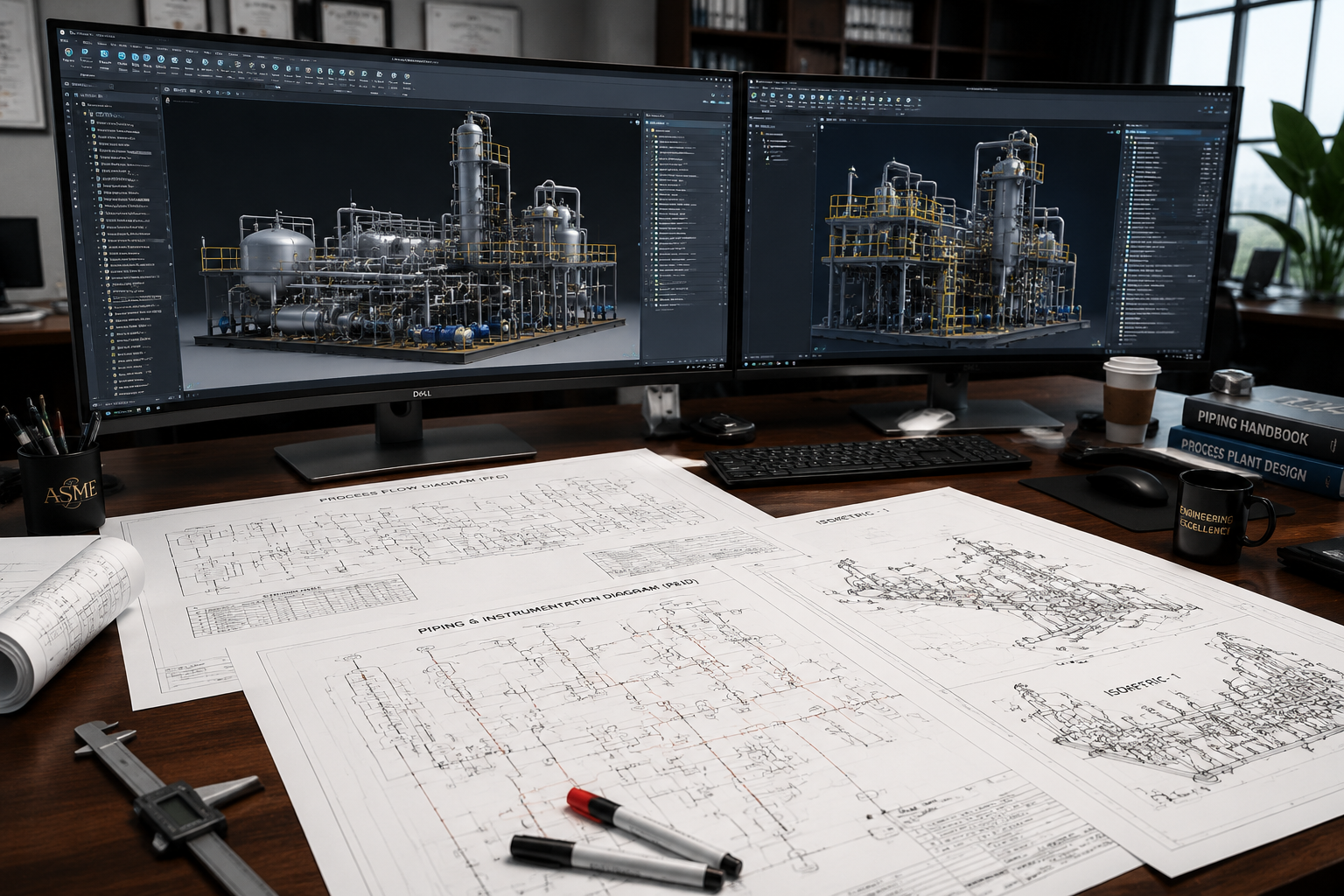 تهیه انواع نقشه ها و مدارک مهندسی (PFD، P&ID، Isometric و Detail Design)